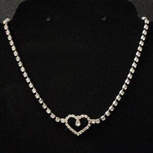 Vintage Glass Rhinestone Silver Choker Necklace